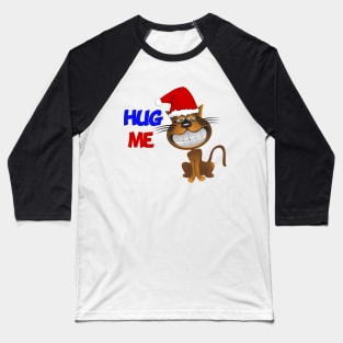 Funny Santa Cat Hug Me Baseball T-Shirt